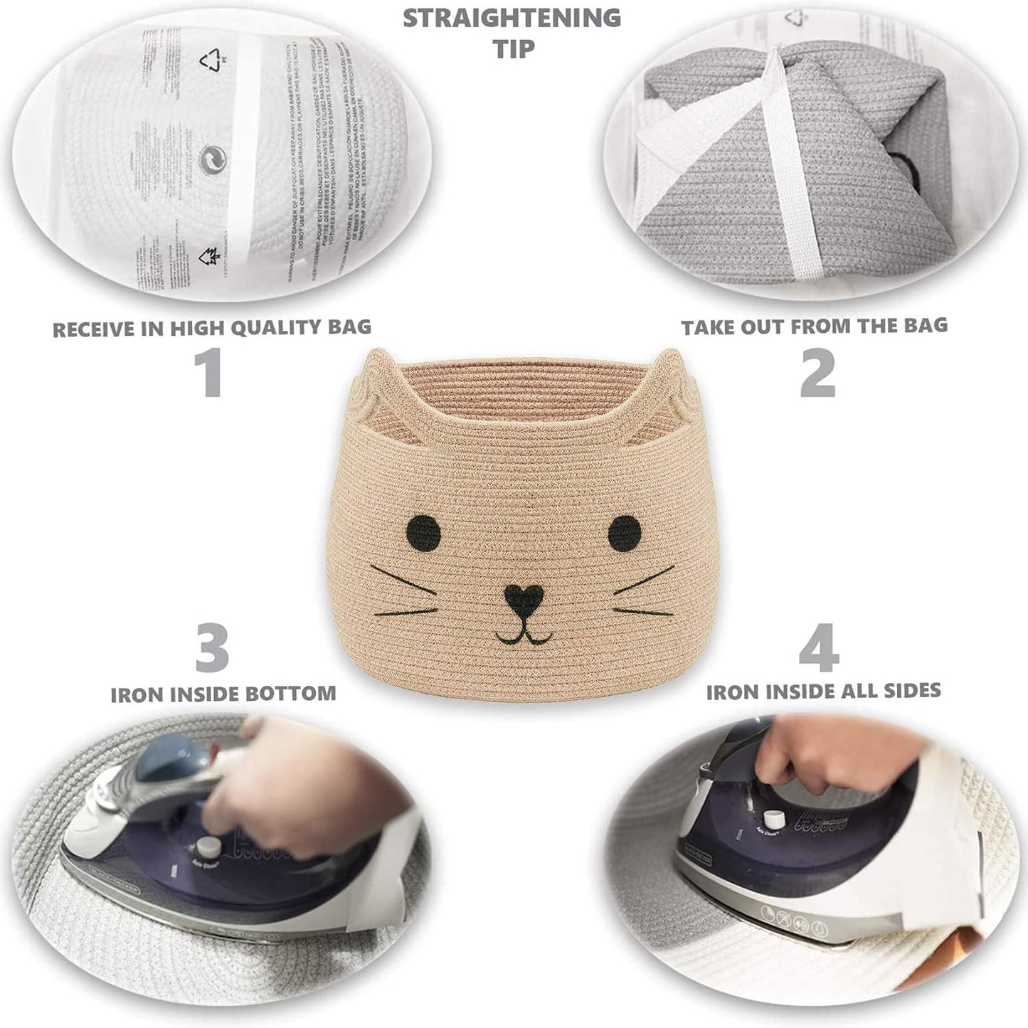 Animal Baskets Large Woven Cotton Rope Storage / Jute / Jute Cat