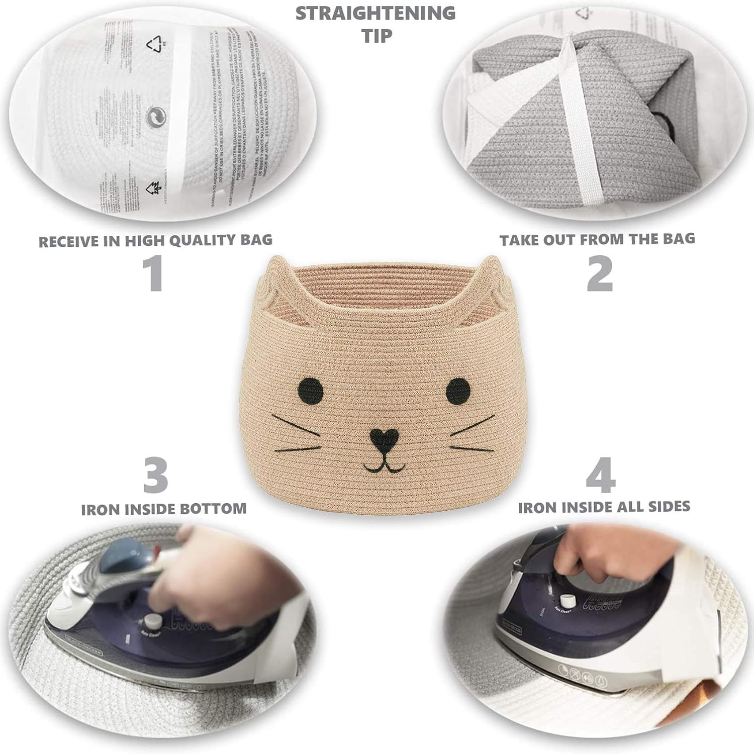 Animal Baskets Large Woven Cotton Rope Storage / Jute / Jute Cat