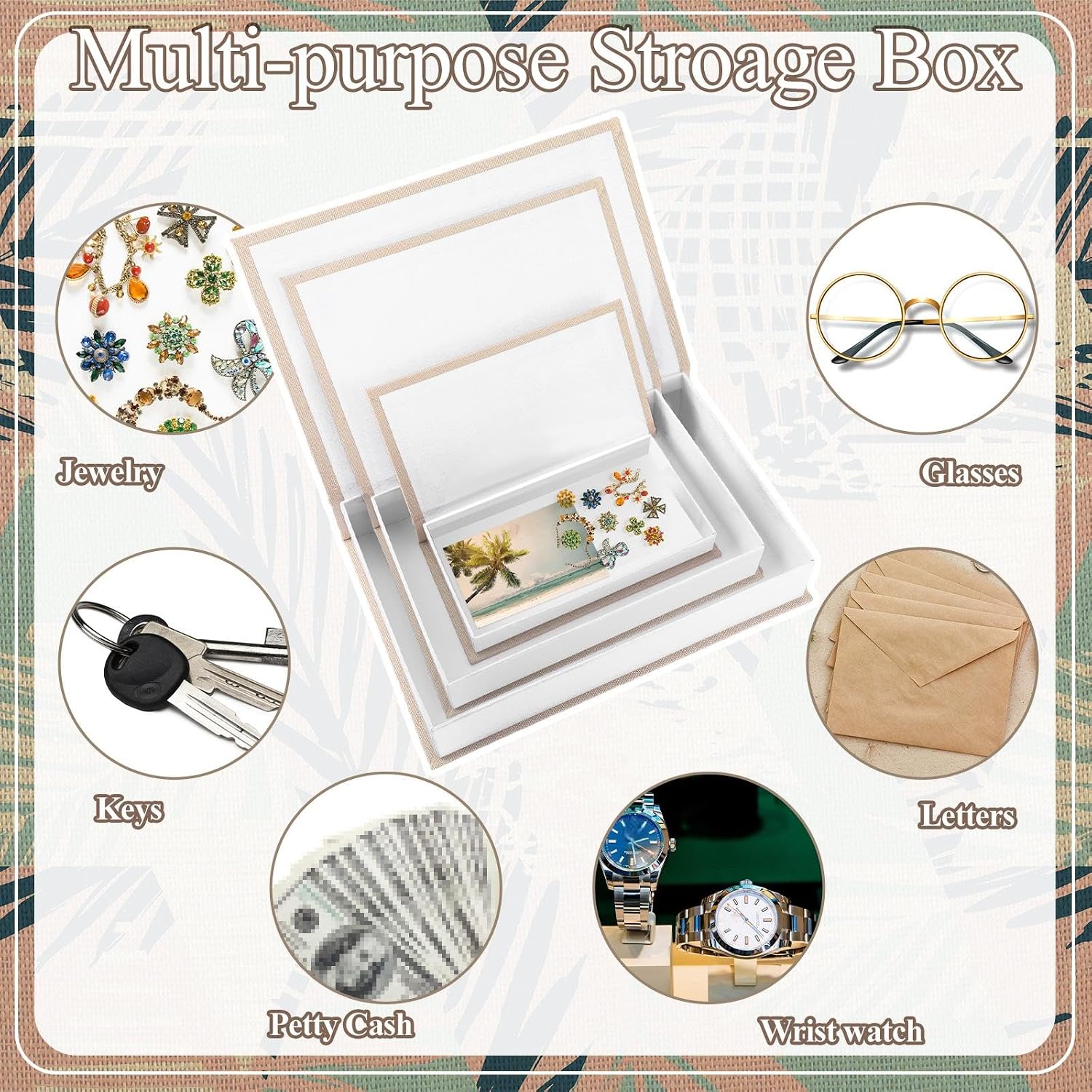 Decorative Fake Book Box Faux Book Storage Box Magnetic Neutral Linen Hollow Boxes / Set of 3