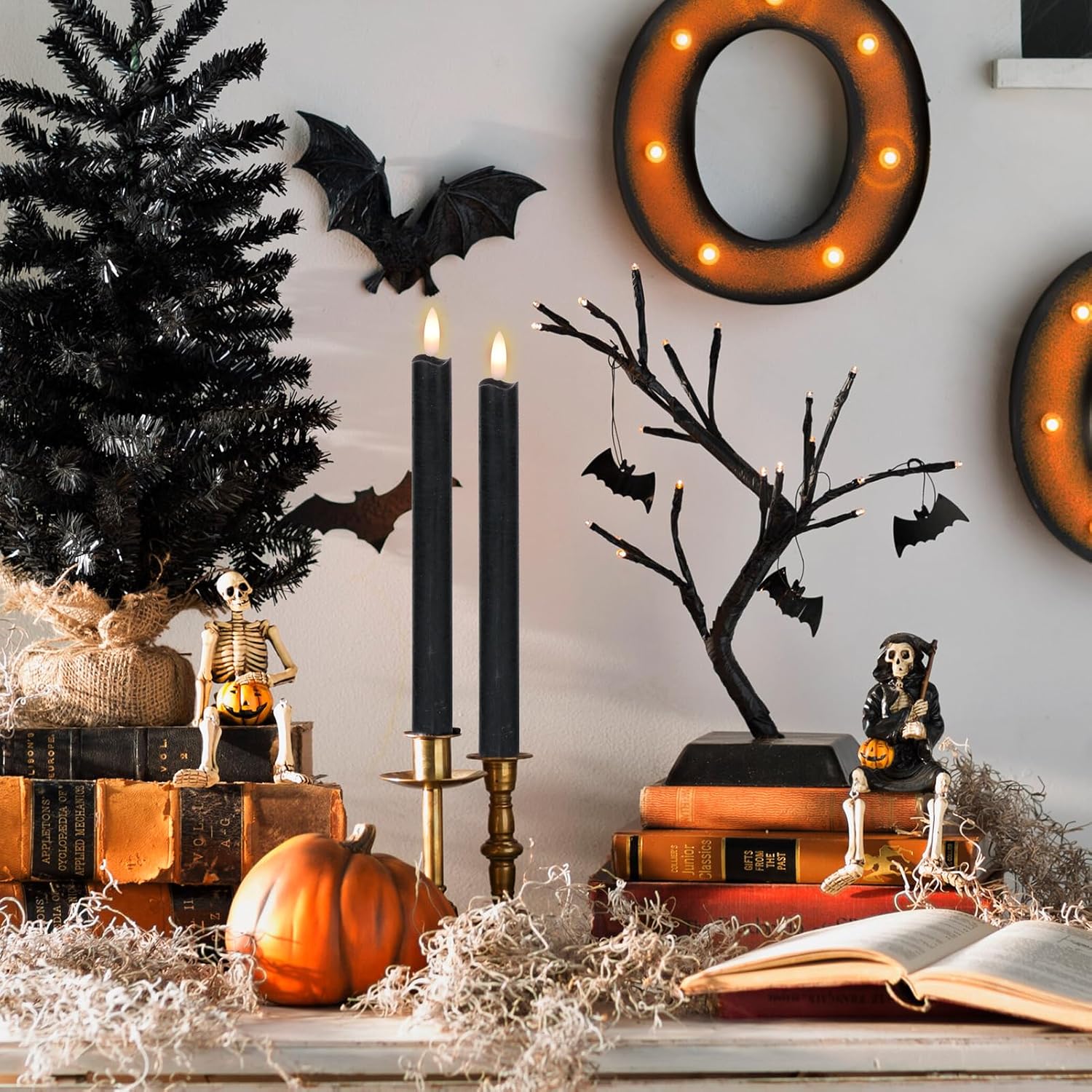 GenSwin Flameless Taper Candles LED Battery Operated Remote Timer Black | LED Candlesticks, Real Wax, Halloween Party