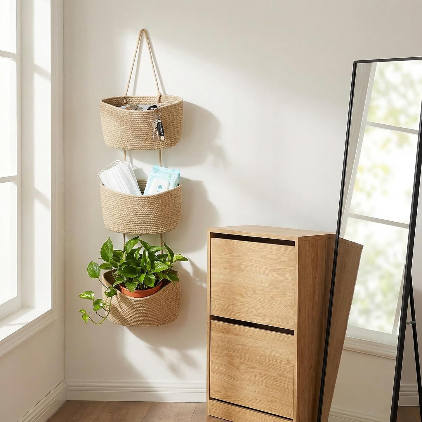 3-Tier Woven Cotton Rope Hanging Basket / Jute