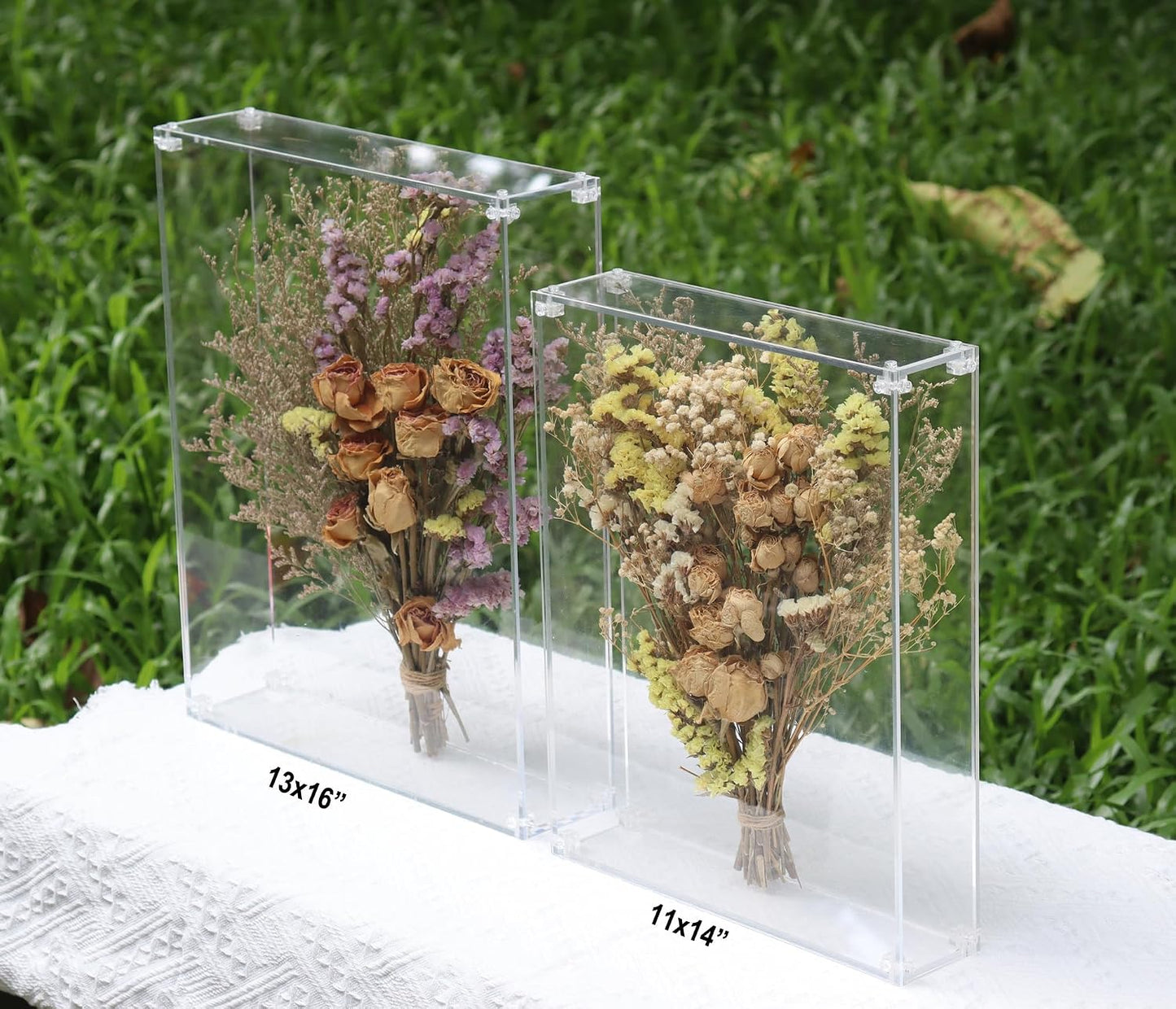 11x14 Acrylic Shadow Box, Assemble Display Case, DIY Tabletop/Wall Mount Display Frame, All Clear Memory Box for Dried