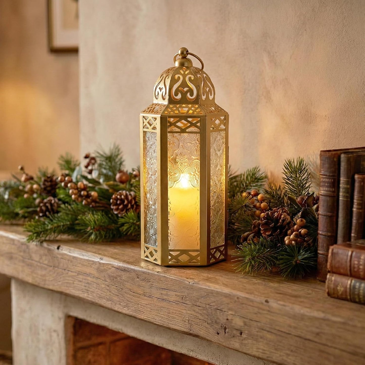 Vela Lanterns Decorative Indoor Moroccan Candle Holders, Gold, M, 2-Pack | Ramadan Decorations for Home, Eid Candle