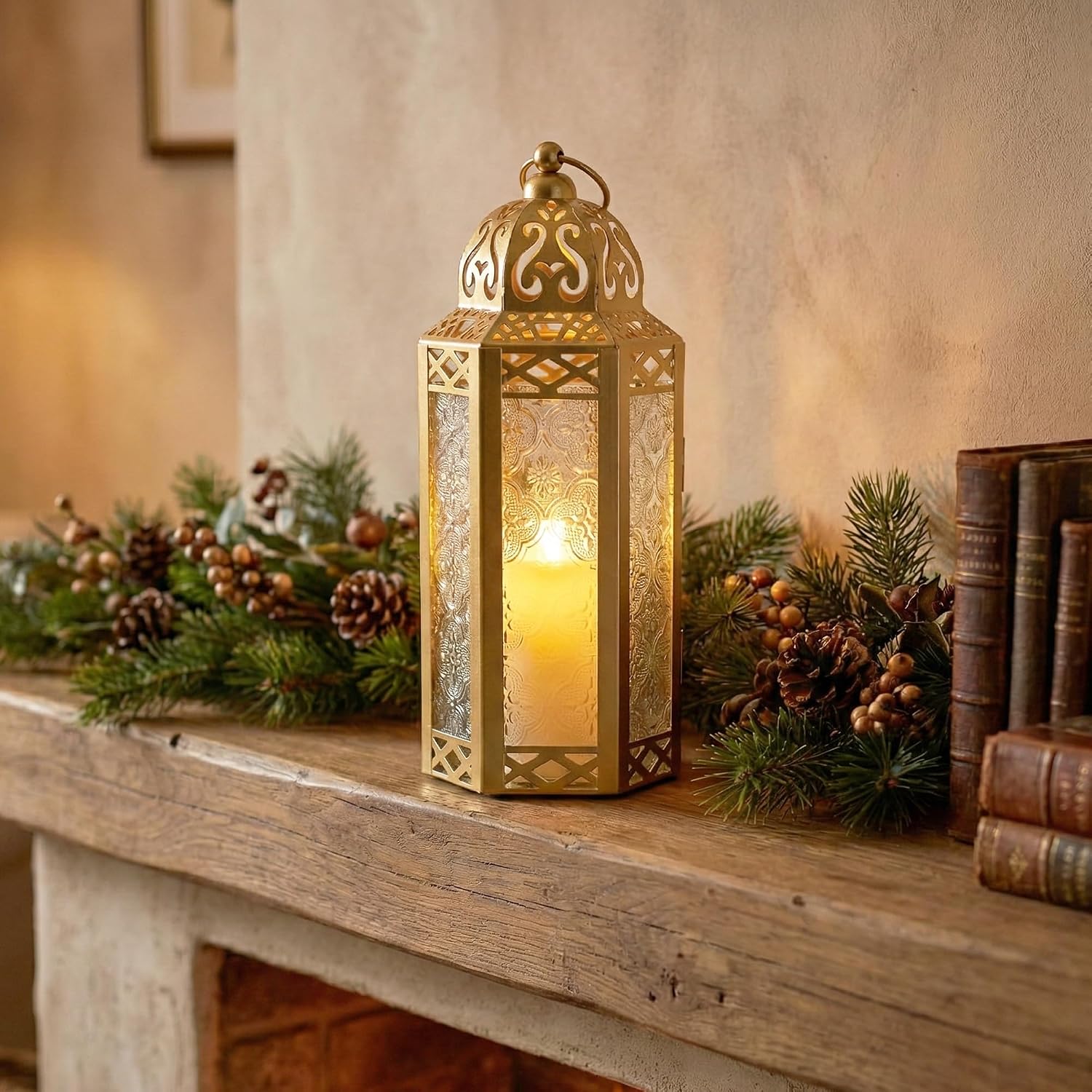 Vela Lanterns Decorative Indoor Moroccan Candle Holders, Gold, M, 2-Pack | Ramadan Decorations for Home, Eid Candle