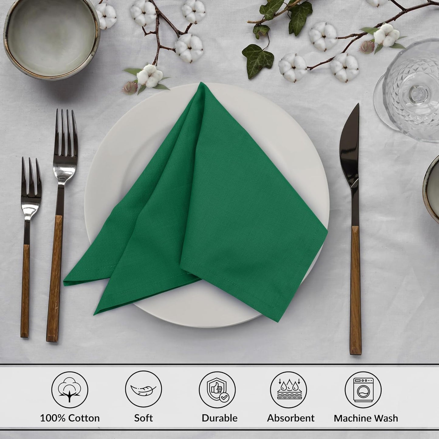 Ruvanti Cloth Napkins Set of 12, 100% Cotton 18”x18” - Amazon | Washable, Soft, Durable & Absorbent Everyday Napkins.