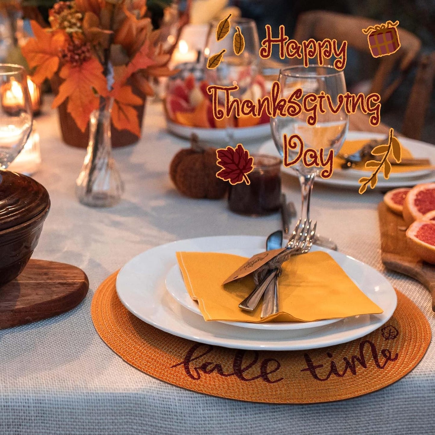 FunWheat Round Placemats Set of 6 Table Mats for Thanksgiving Tables Washable Non-Slip Place mats 15 Inch for