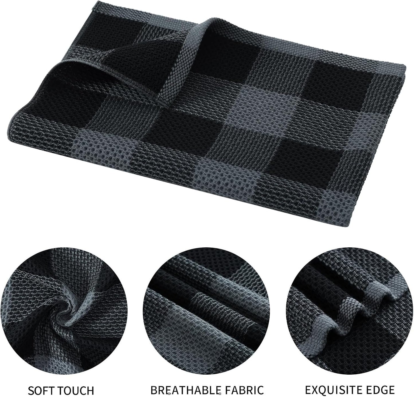 Mordimy 100% Cotton Waffle Weave Kitchen Towels, 20 x 28 Inches, Super Soft and Absorbent Buffalo Check Large Dish