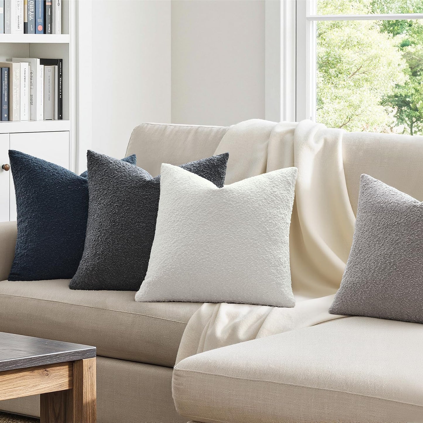 Decorative Textured Boucle Throw Pillow Covers Accent Solid Pillow / 18 x 18 / Blue Gray / Set of 4
