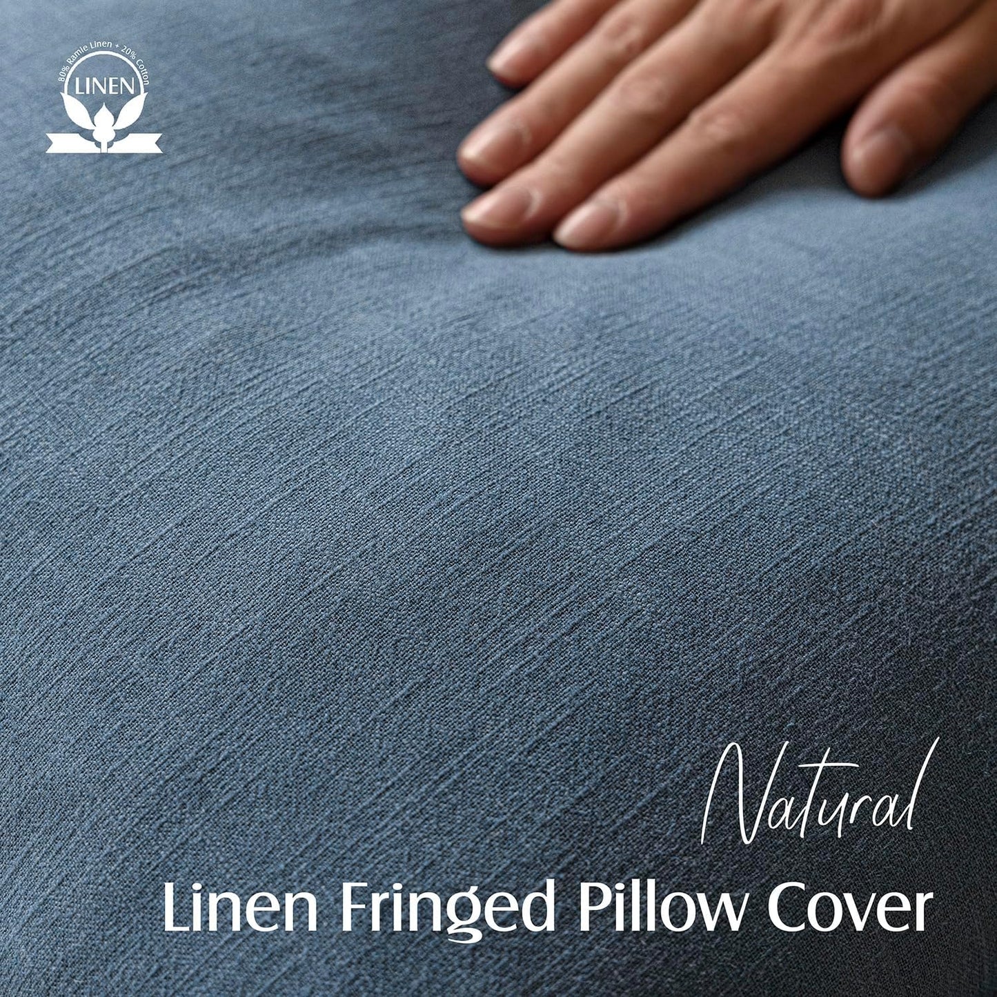 Decorative Linen Fringe Lumbar Throw Pillow Covers Boho Farmhouse Cushion / 20 x 12 / Blue Ashes