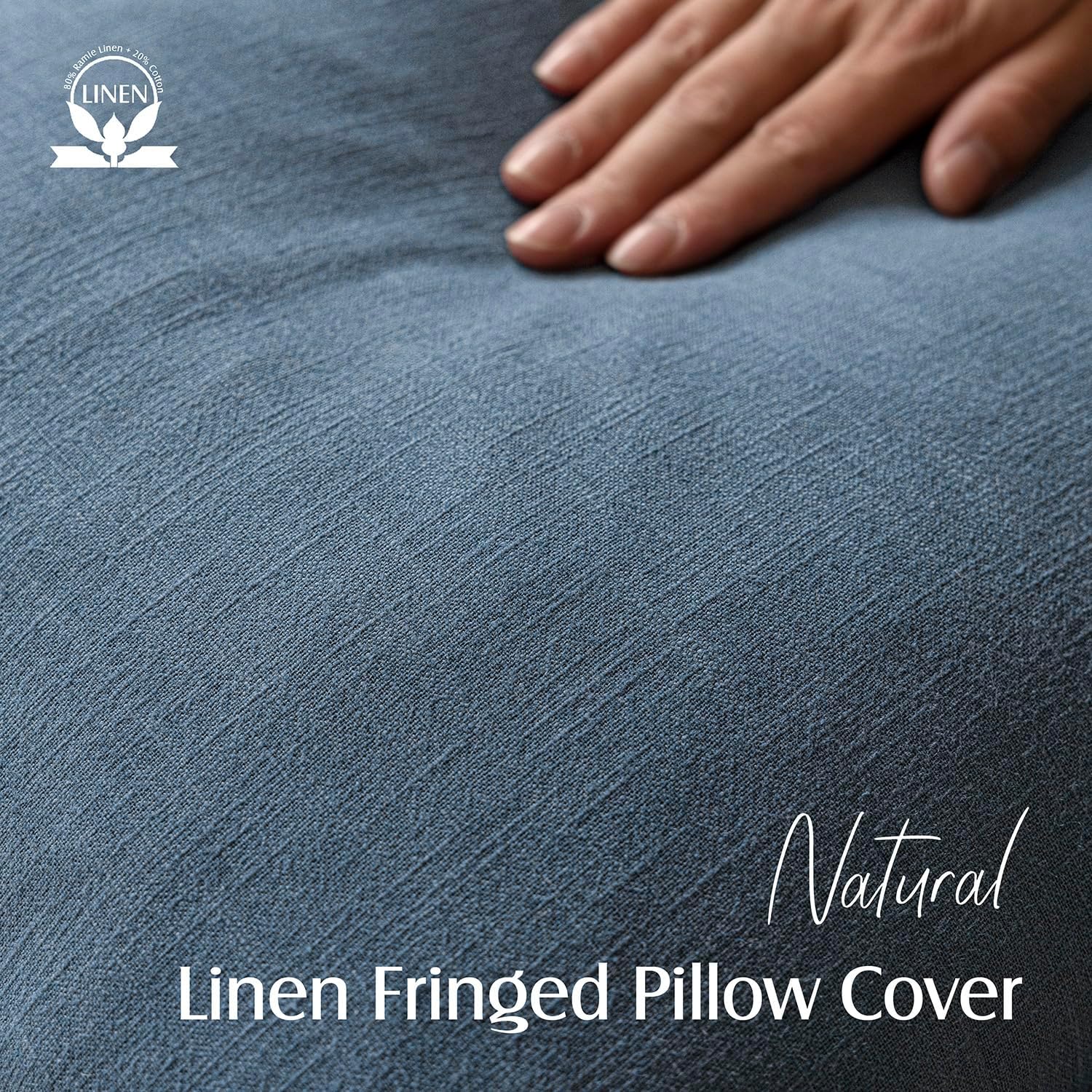 Decorative Linen Fringe Lumbar Throw Pillow Covers Boho Farmhouse Cushion / 20 x 12 / Blue Ashes