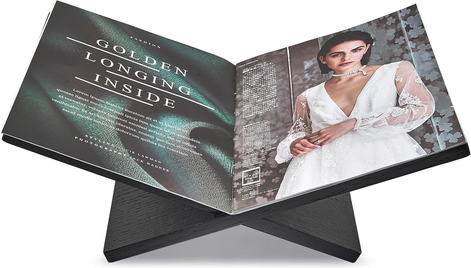 Honygebia Solid Oak Wood Book Stand, Cross Frame Open Display Holder | Solid Black Oak Wood, 14mm Thick Panels, 9.5"D x