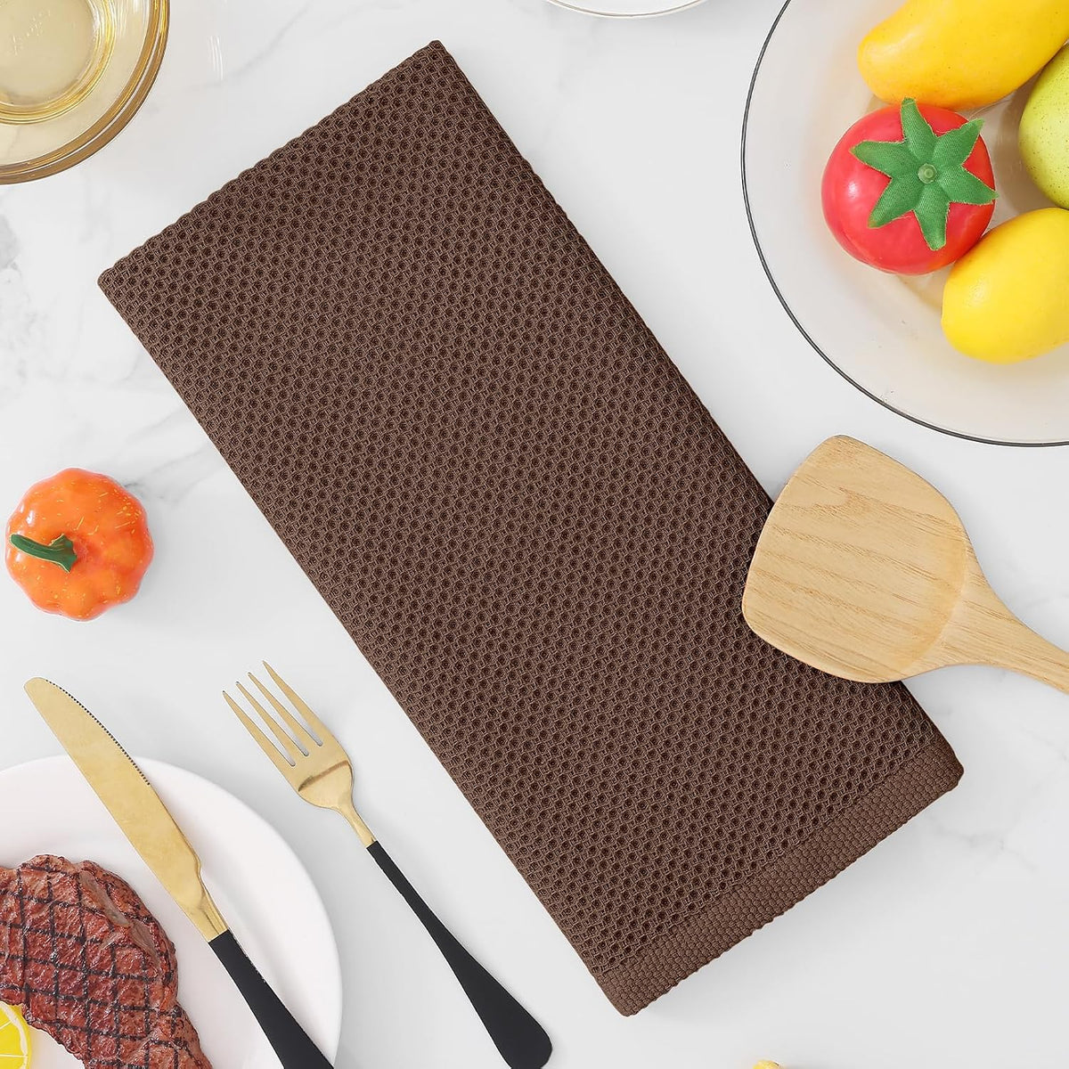 Homaxy 100% Cotton Waffle Weave Kitchen Dish Towels 8-Pack, Coffee | 13 x 28 Inches, Ultra Soft Absorbent Dish Towels