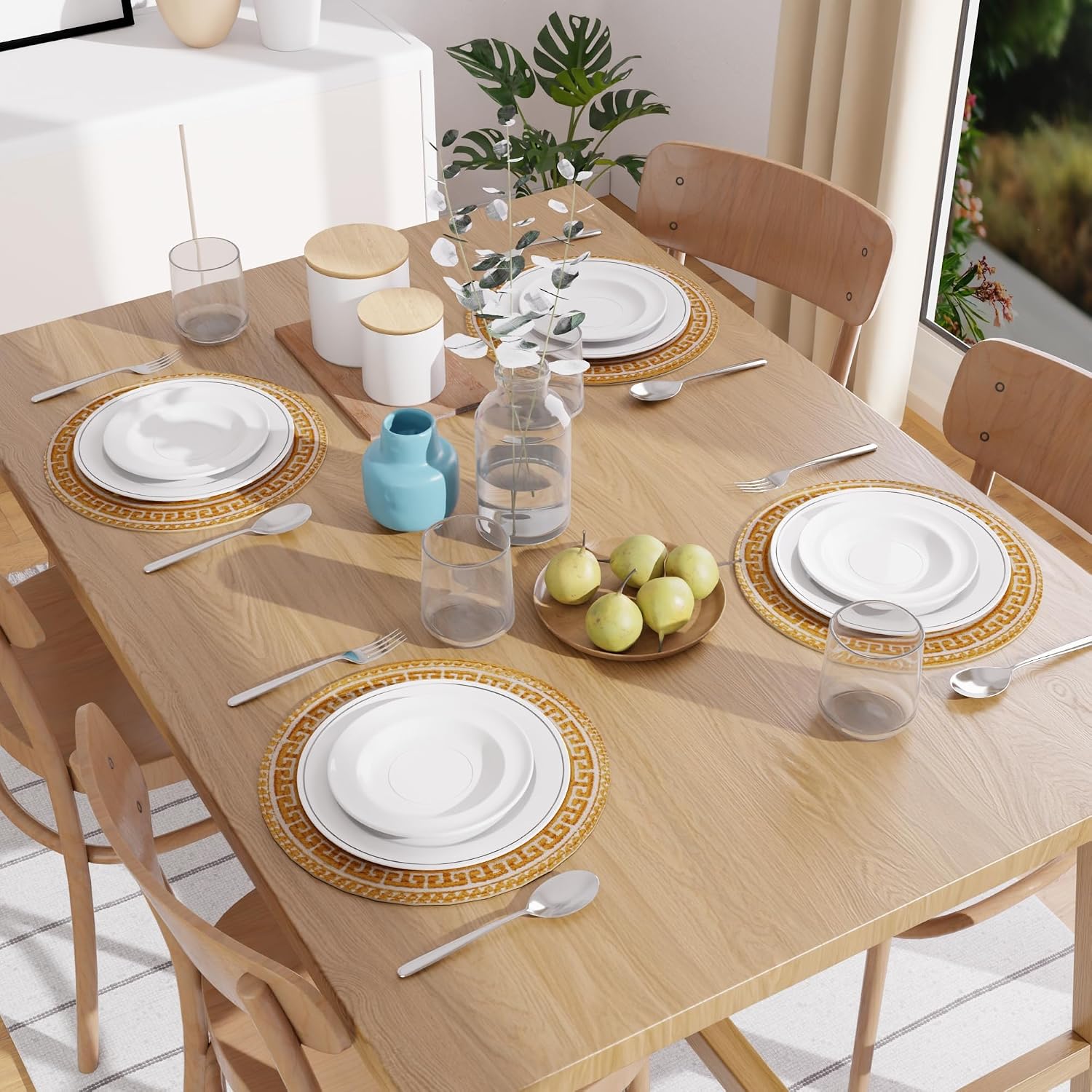 Encasa XO Dining Placemats, Cotton Round Table Mats 13" Mustard Mandala Print