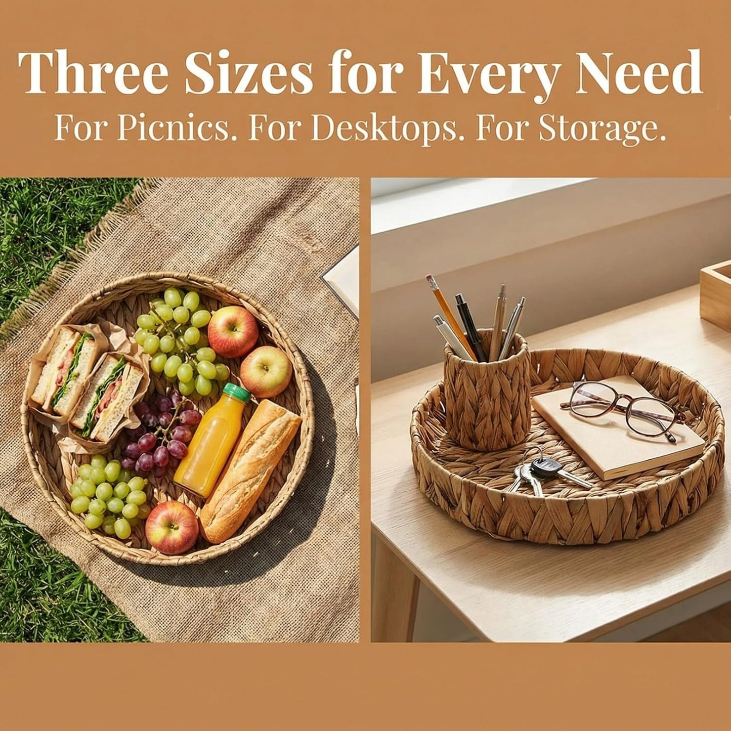 Hand Woven Coffee Table Tray / Set of 3