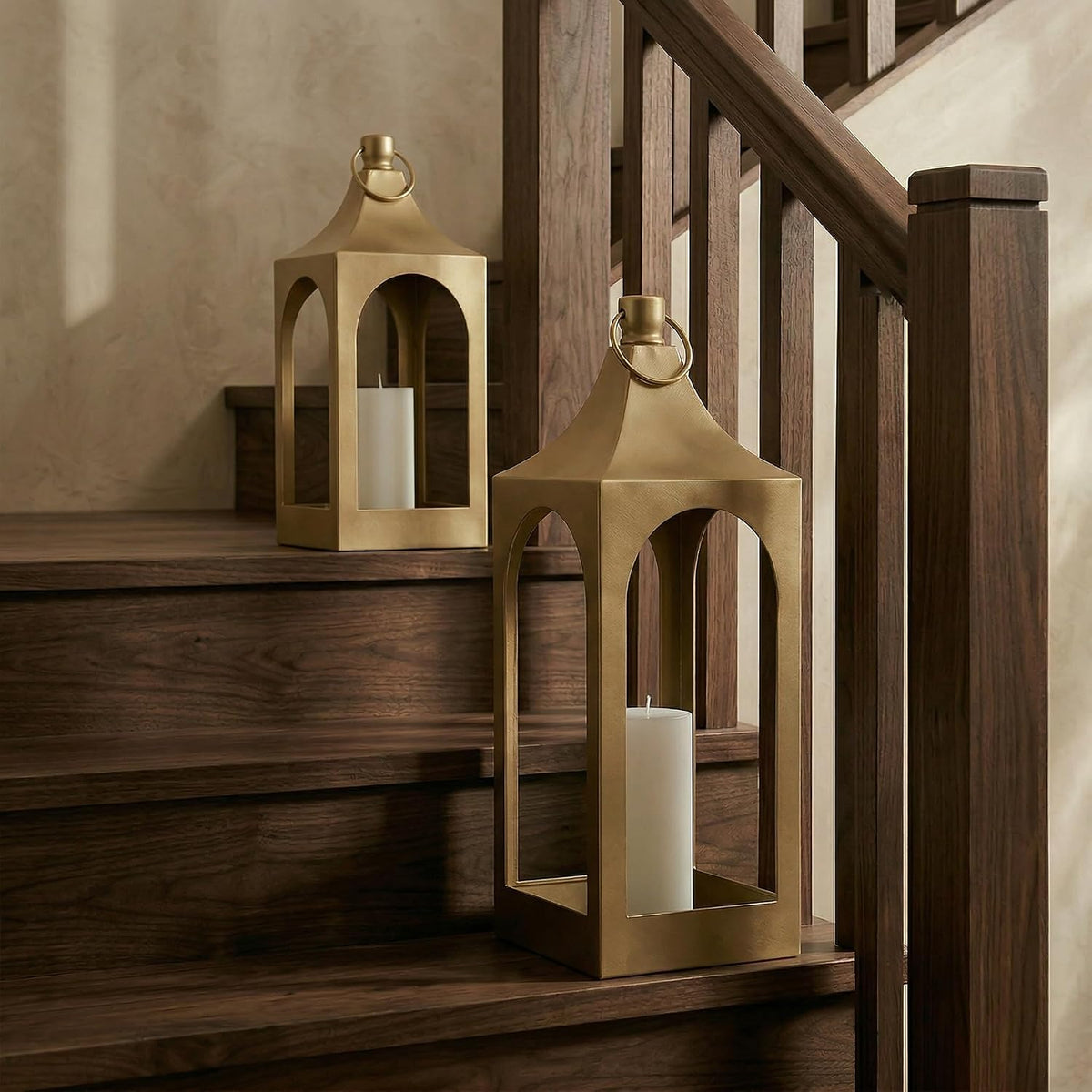 MOZEAL 25" Extra-Large Grace Spire Floor Lantern - Gold Heavy Metal No Glass - in/Out Use, for