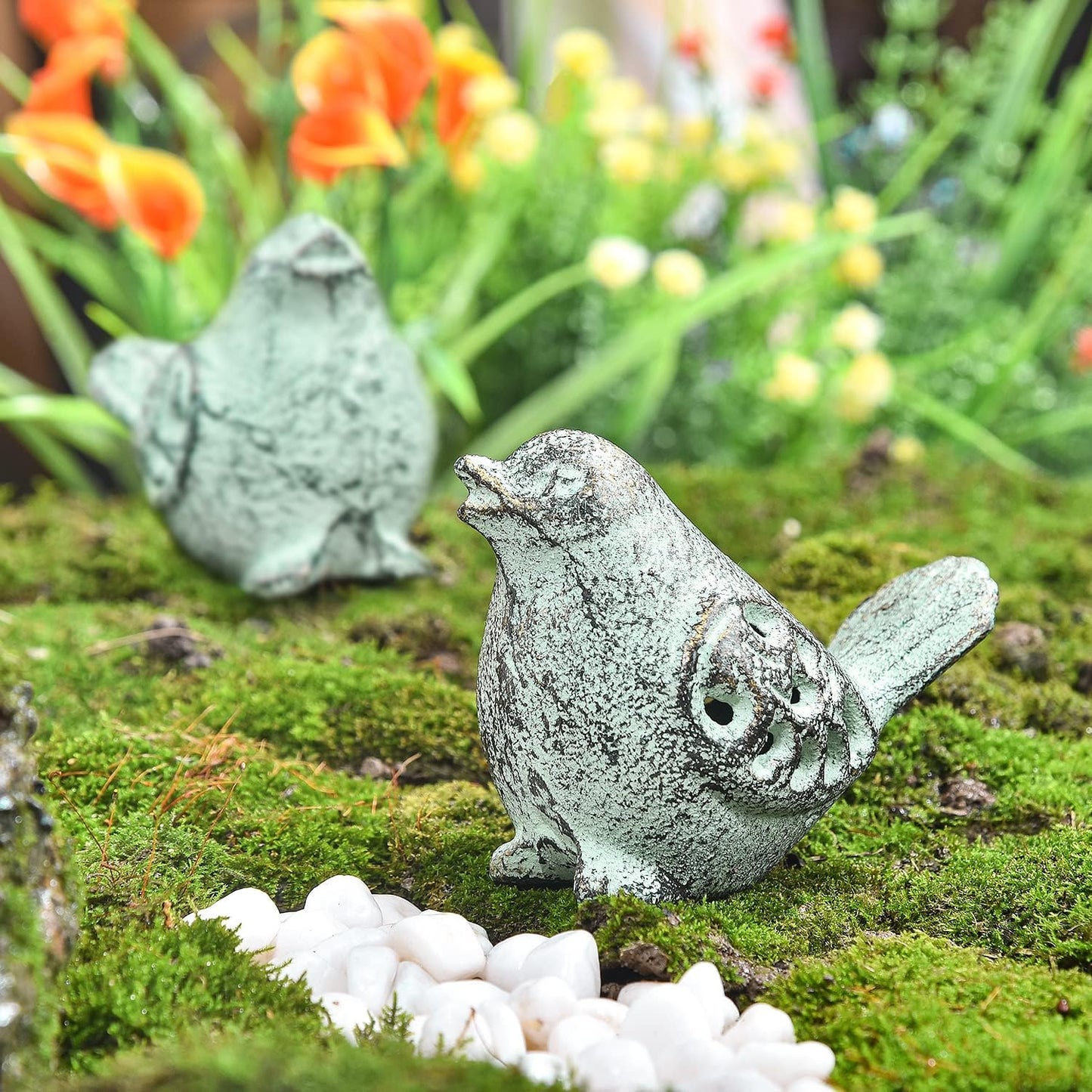 Cast Iron Desktop Ornament / Green & Birds