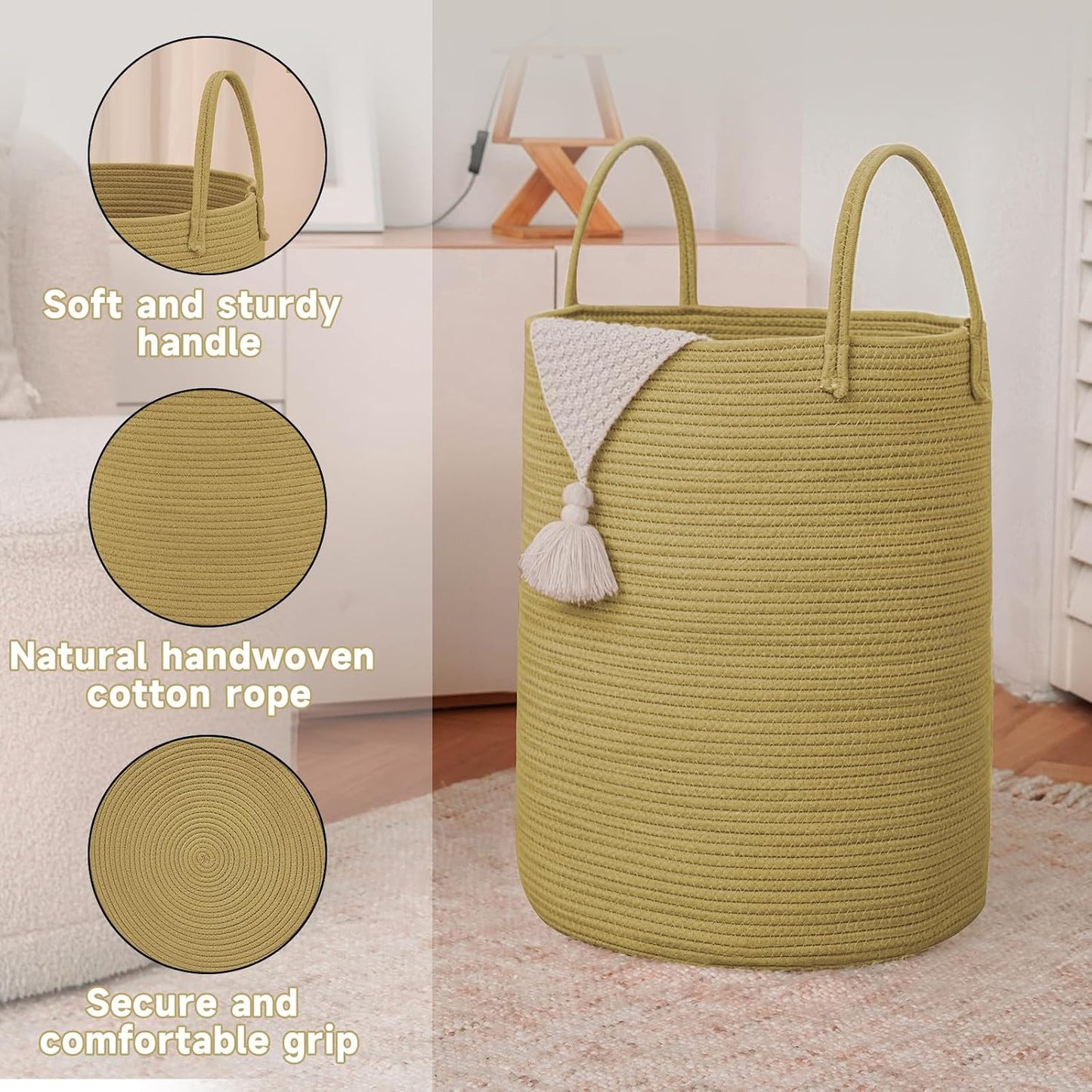 Large Woven Laundry Basket Hamper / Jute / 60L