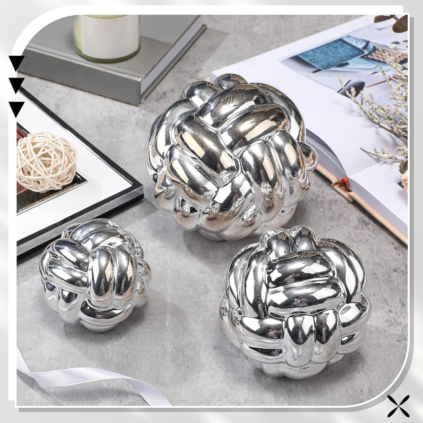 Entry Table Ceramic Aesthetic / Silver / Set of 3