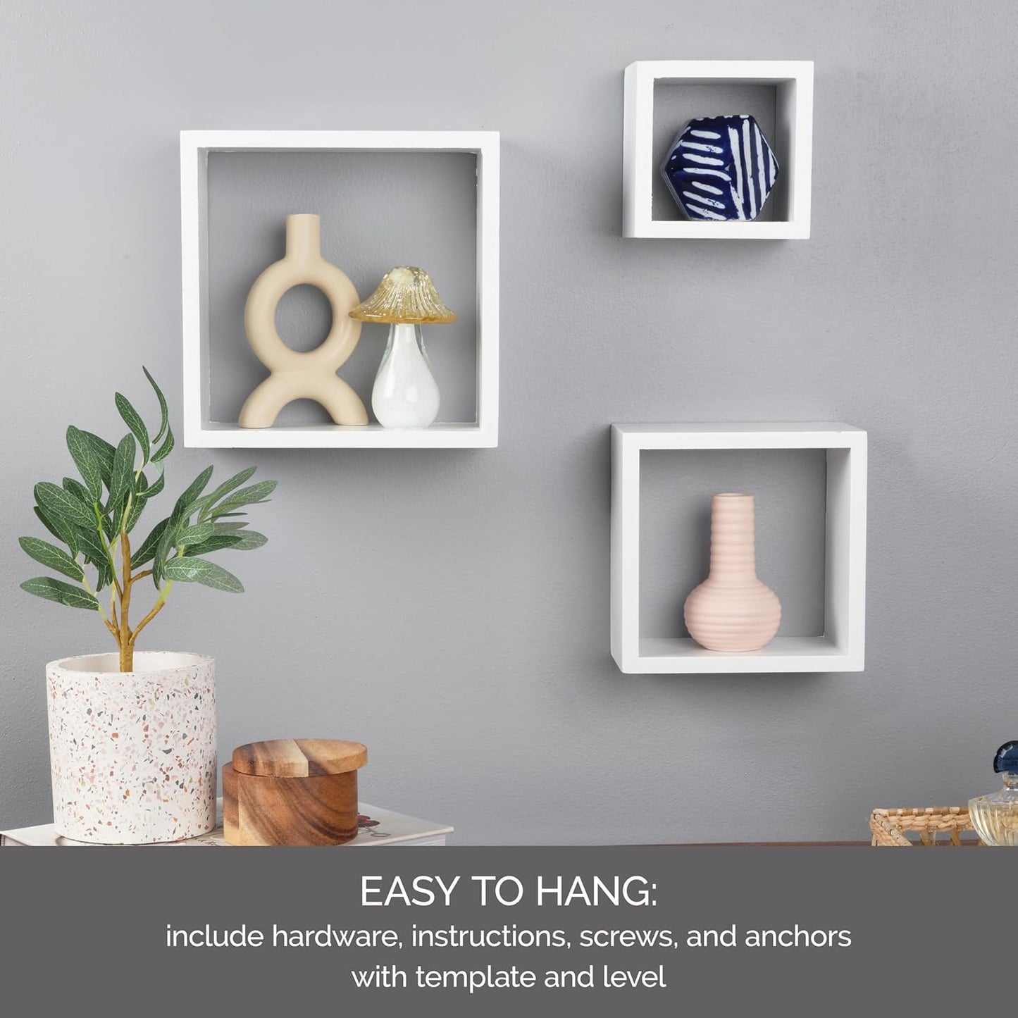Floating Square Cube Shelves / White / Set of 3