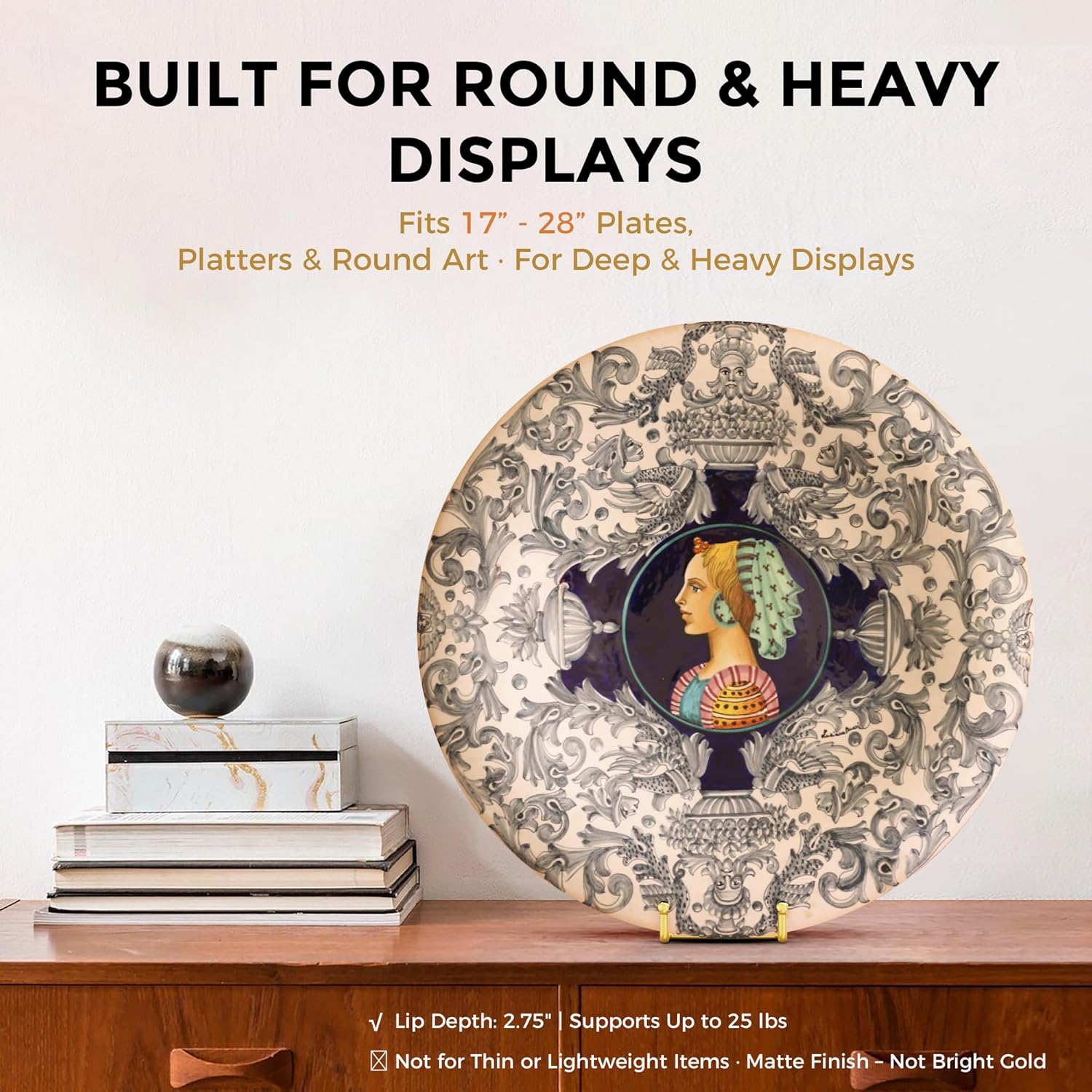 TR-LIFE 16 Inch Gold Metal Plate Stand (2 Pack) - Heavy Duty Display Stand for Extra-Large Plates, Frames, Platters and