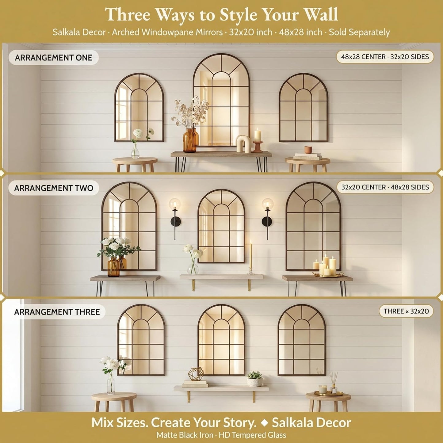Farmhouse Decorative Wall Mirrors / Black / 32"L x 20"W