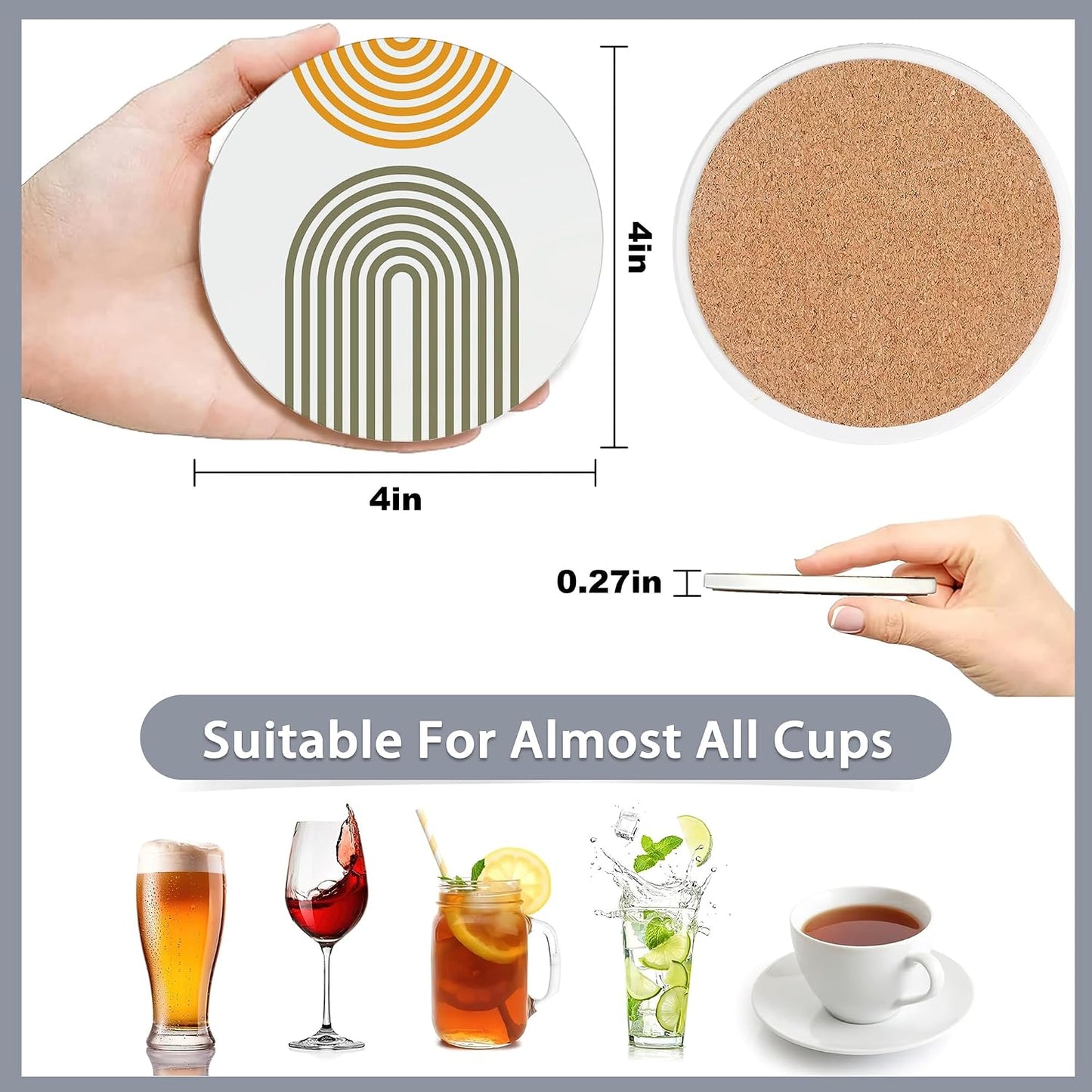 Holder / Coasters for Drinks / Minimalist Geometric Boho / Set of 6