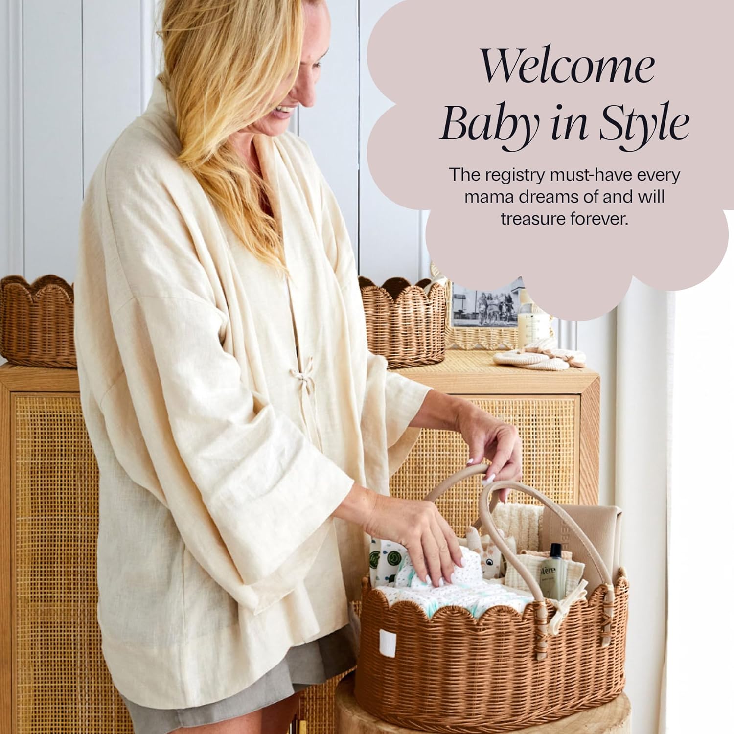 Handmade & Award-Winning Scalloped Rattan Basket / Mocca