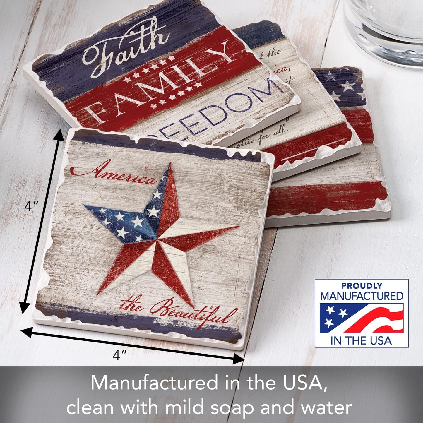 Thirstystone Americana Assorted Tumbled Tile Stone Coasters Manufactured in the USA / Set of 4