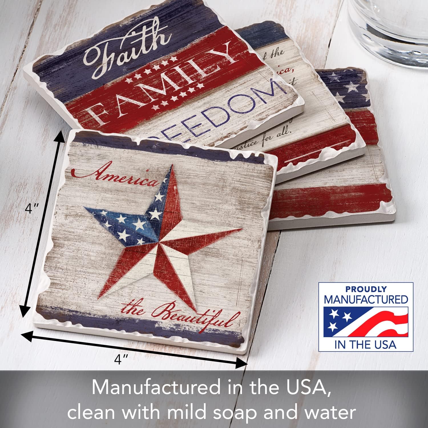 Thirstystone Americana Assorted Tumbled Tile Stone Coasters Manufactured in the USA / Set of 4