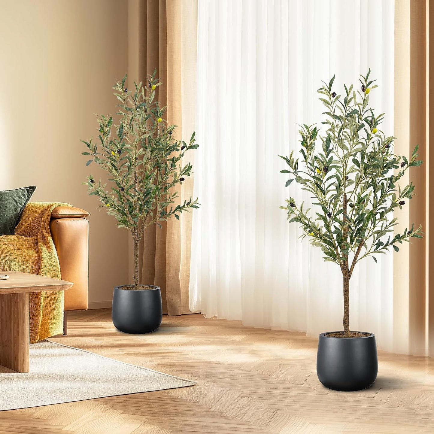 Artificial Fake Olive Tree Tall Faux Silk Olive Tree / 4ft / 4 Inch / Set of 2