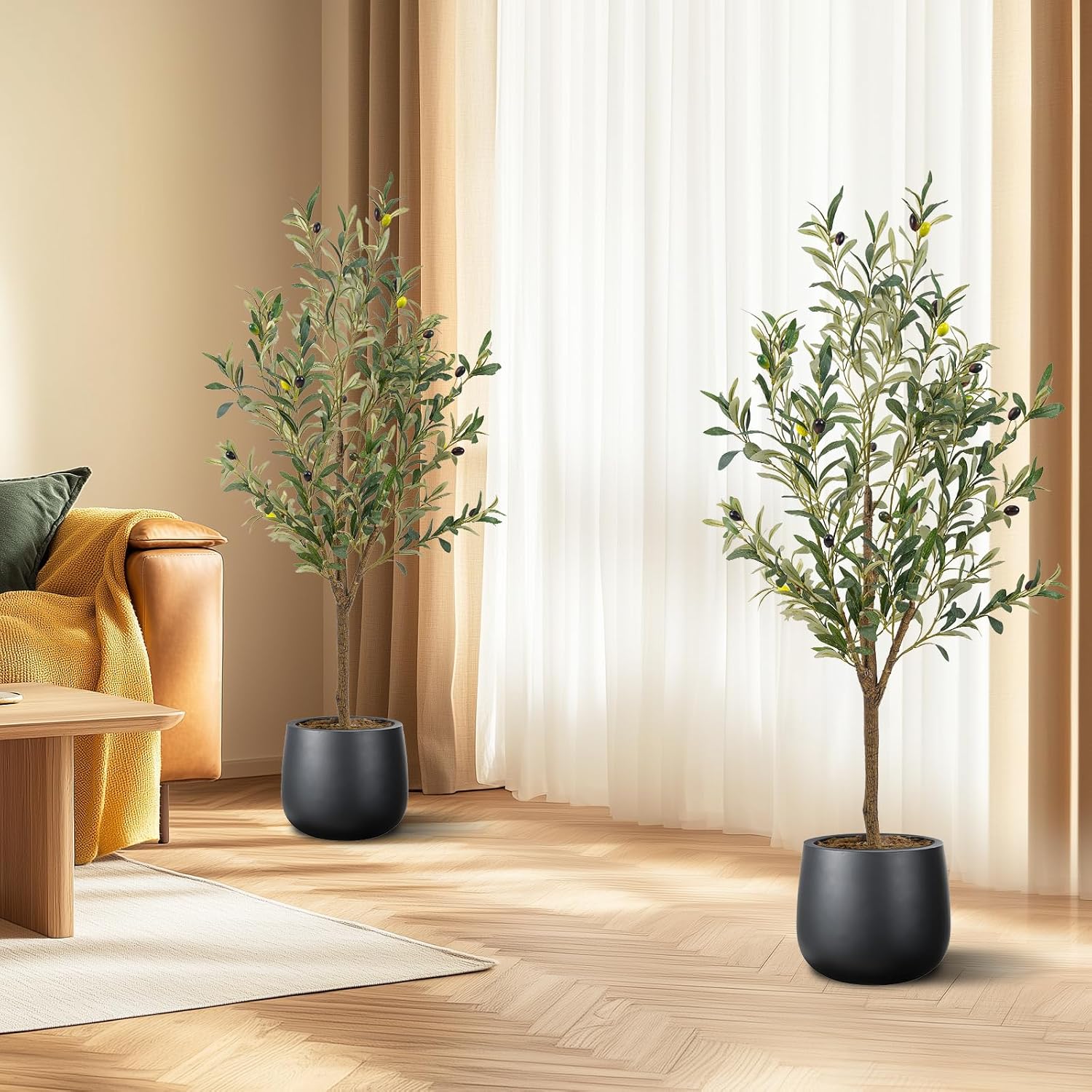 Artificial Fake Olive Tree Tall Faux Silk Olive Tree / 4ft / 4 Inch / Set of 2