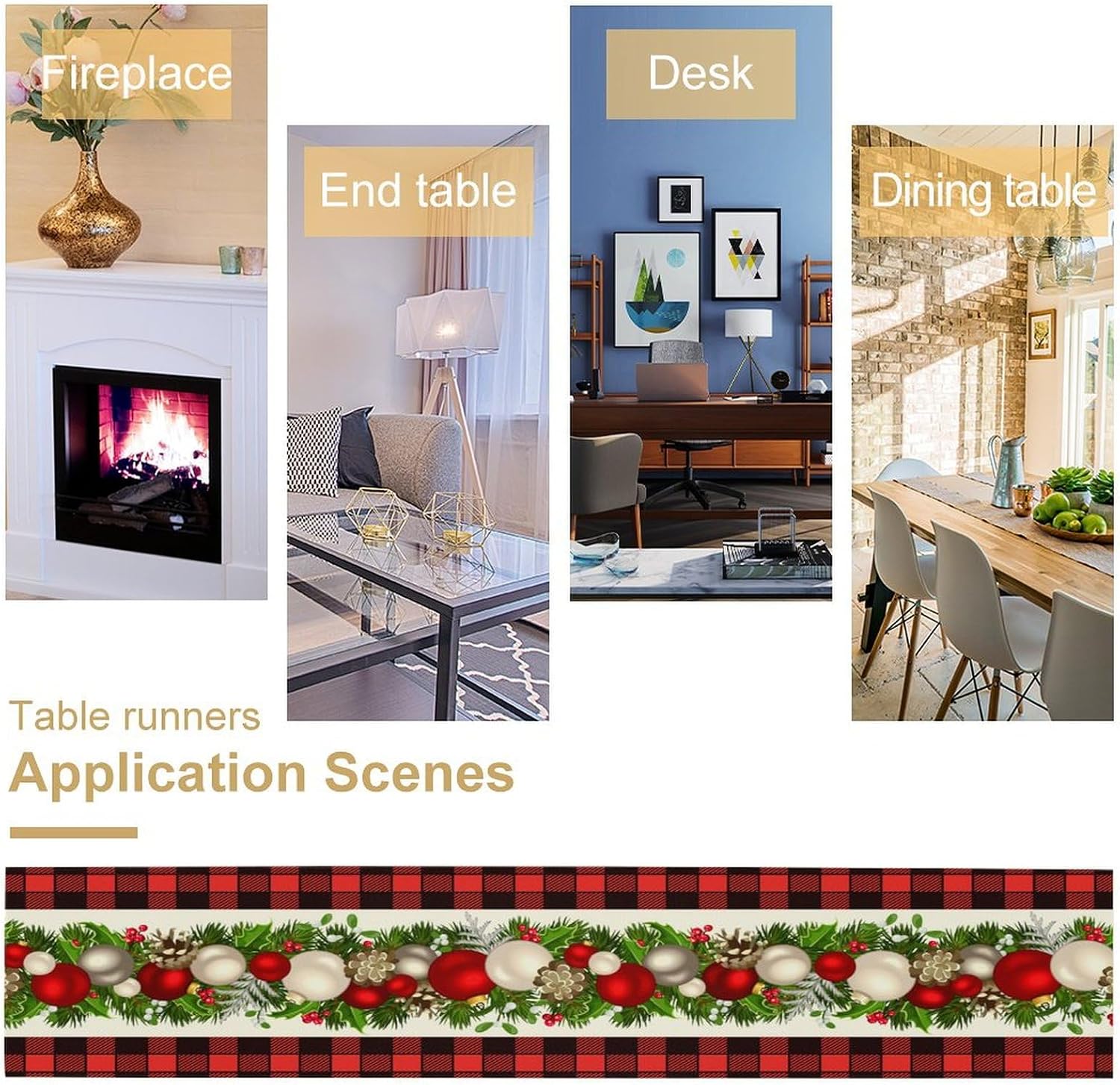 Christmas Linen Table Runner, Red and Black Buffalo Plaid Winter Xmas Holiday Farmhouse Style Patterns Printed Linen