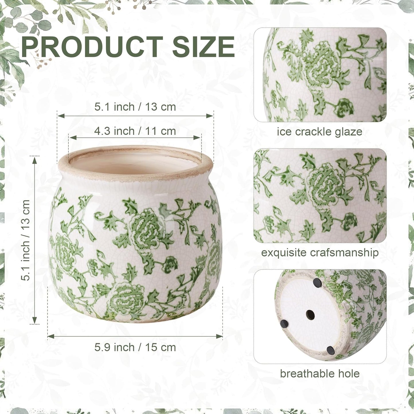 Vintage Ceramic Planter / Green-round