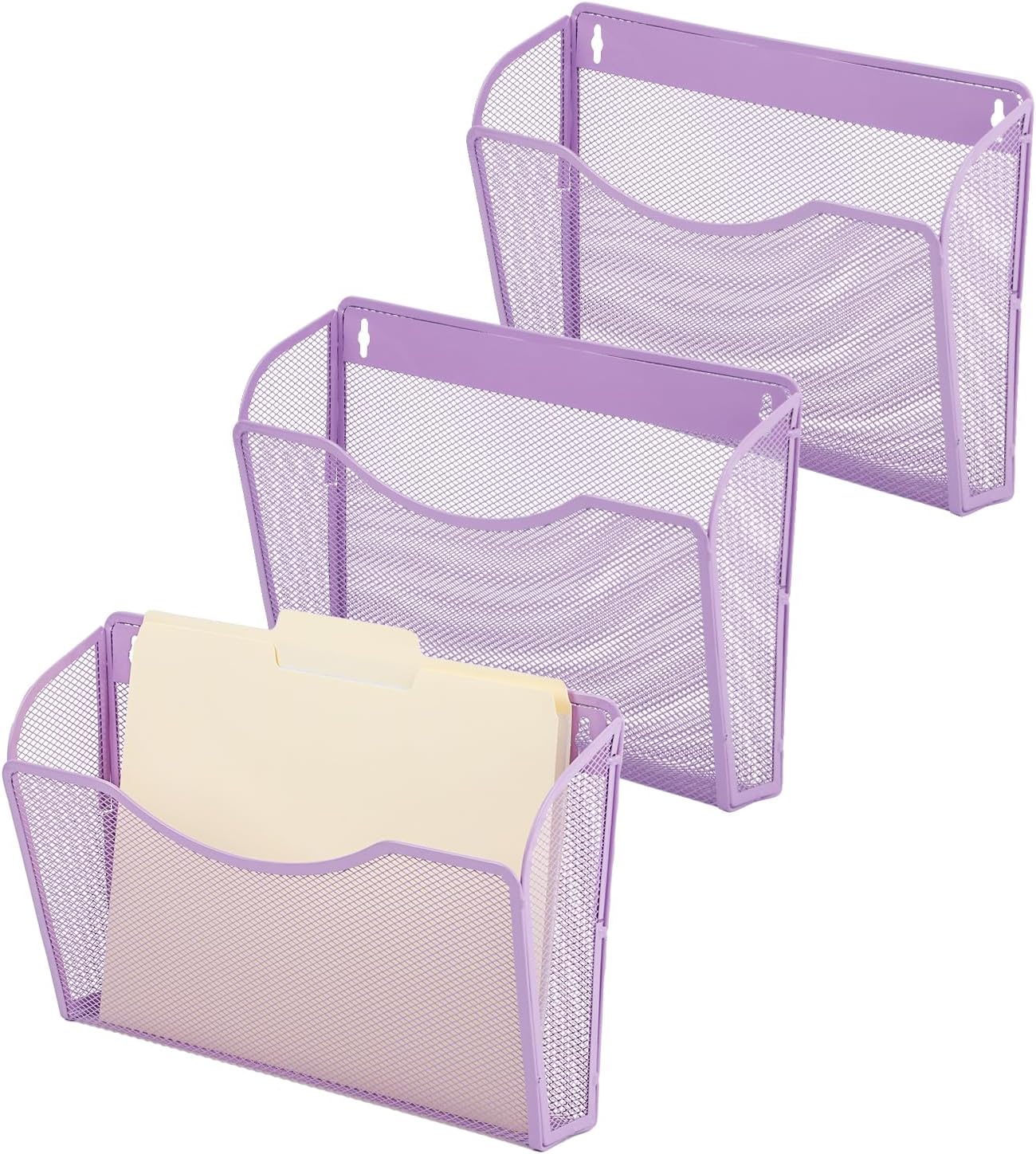 3 Single Pocket Mesh Hanging File Organizer, Vertical Wall Mounted Magazine File Holder, Mount Basket Mail Paper