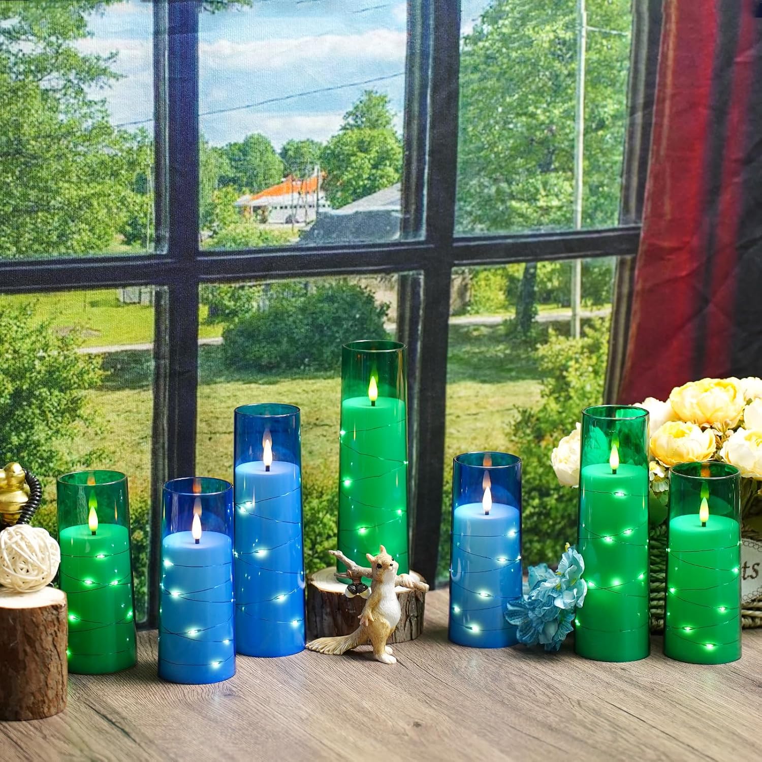 Flameless Candles,with Embedded Star String, Battery Operated Candles Flickering LED Pillar Candles with Remote Control