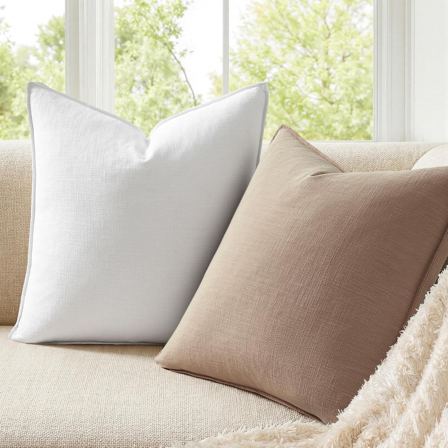 Linen and Cotton Decorative Throw Pillow Covers Soft Accent Farmhouse / Neutral / 20 x 20 / Set of 4