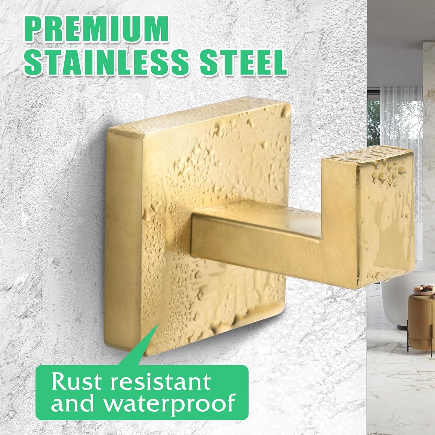 Wall Mounted Square Robe Hooks / Brushed Gold