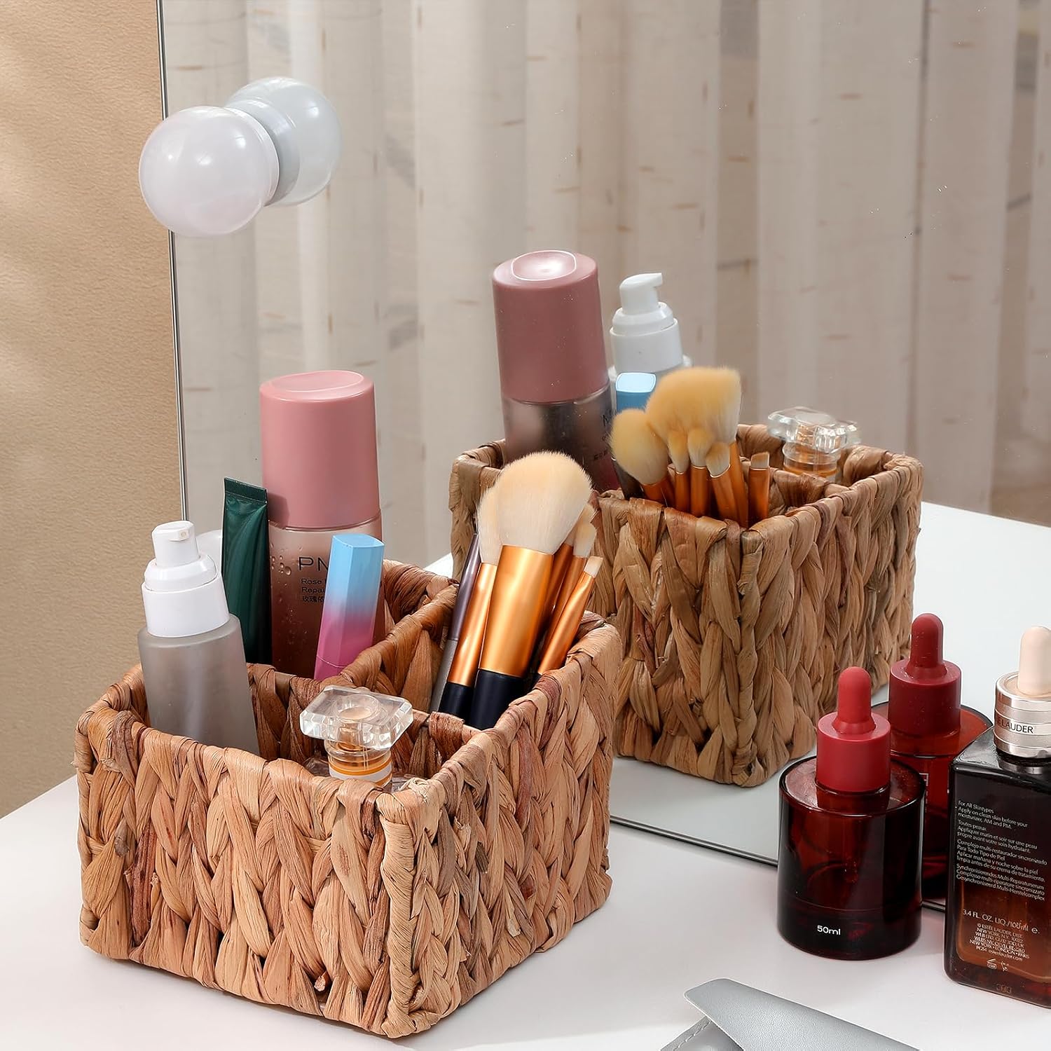 Wicker Remote Control Holder Hand Woven Water Hyacinth Storage Basket