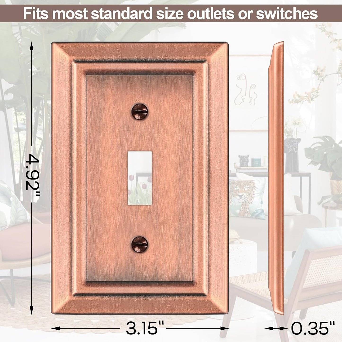Metal Wall Plate for Light Switch, Applicable to Single Toggle, 6 Pack | Decorative Antique Copper Light Switch Cover