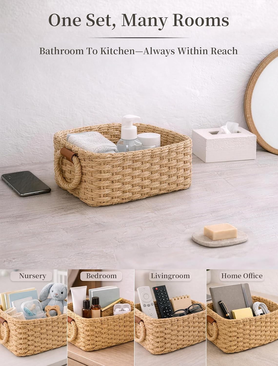 Mini wicker Basket / Brown / Set of 3