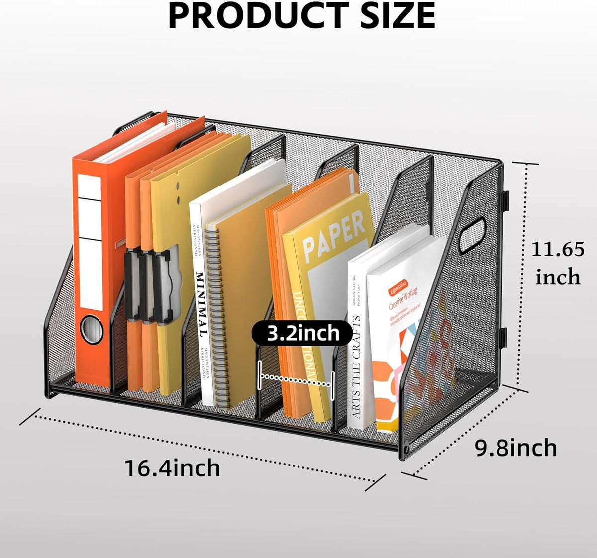 Binder Organizer, Magazine File Holder with 5 Vertical Rack, Black | Metal Desk File Organizer & Binder Holders