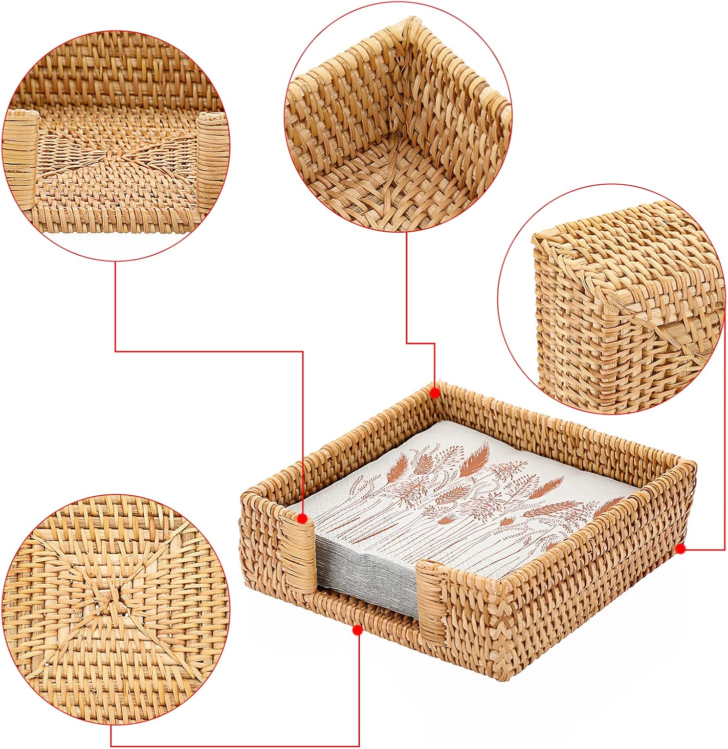 Rattan Napkin Basket / Honey Brown / 6.5 x 6.5 / Inch/ Luncheon