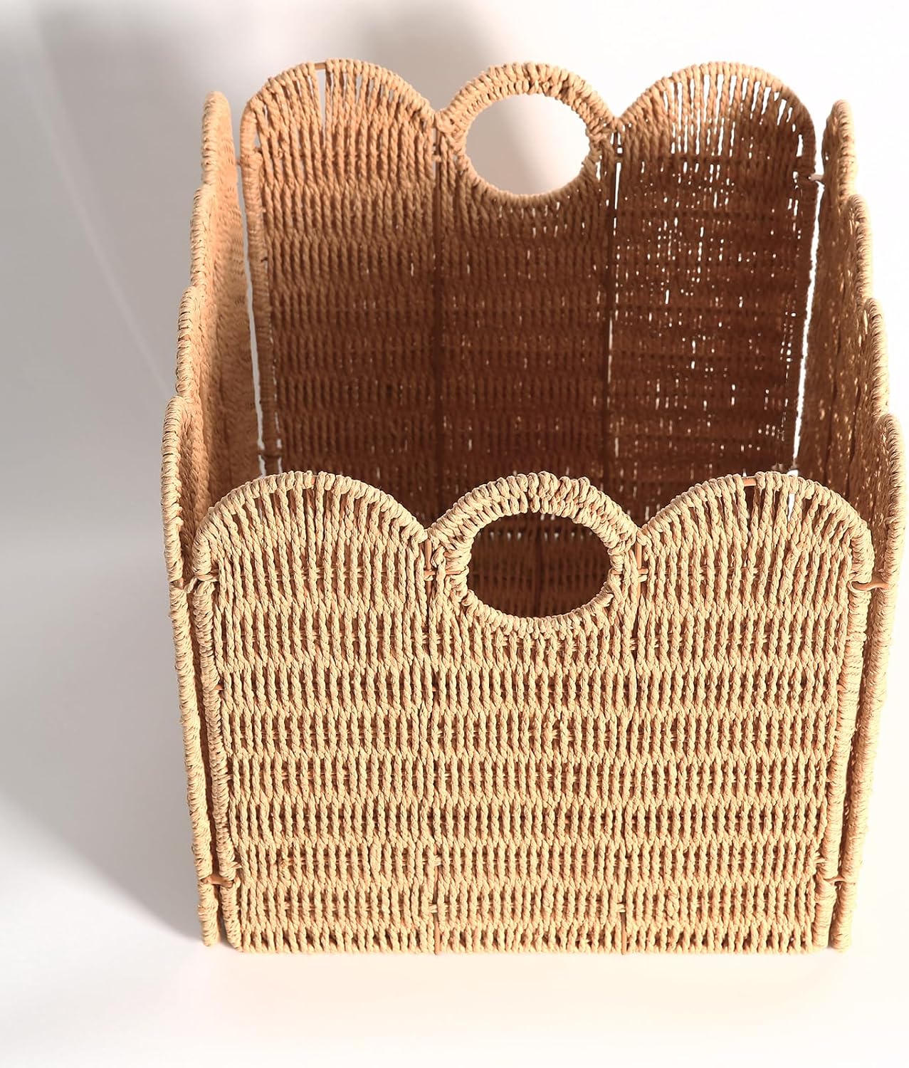 Scalloped Wicker Storage Cubes Basket / Light Brown / 10.5 x 10.5 x 10.5 / In&4-pack / Set of 4