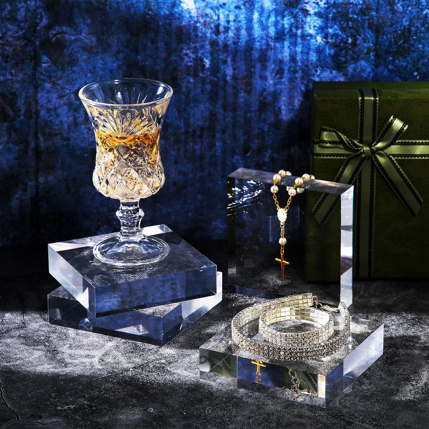 Acrylic Square Display Block Polished Cube Jewelry Stand Solid / 3 x 3 x 1 / Clear / Set of 8