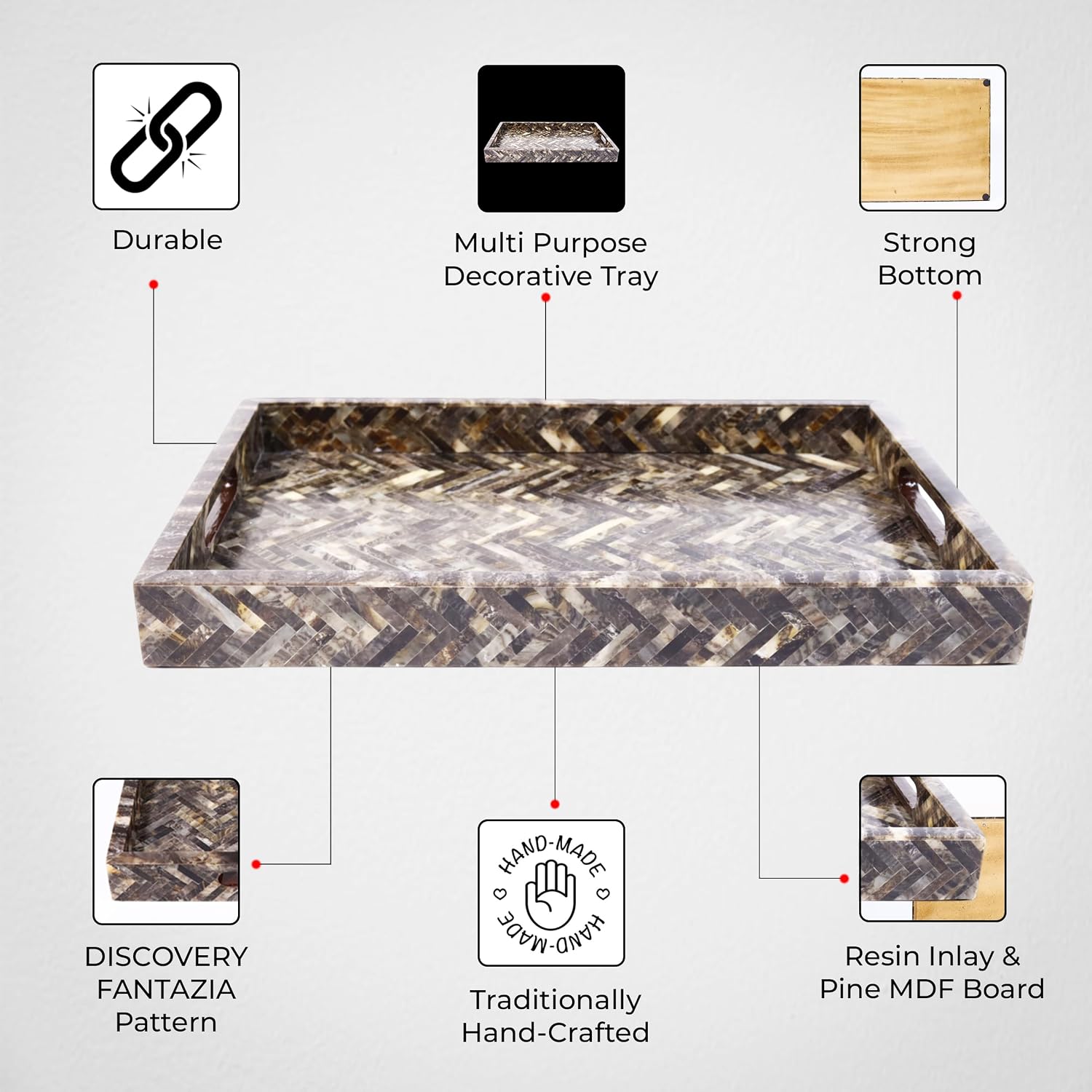 Decorative Tray / Rectangular Serving Tray / 17 x 11 x 2 / Discovery Fantazia