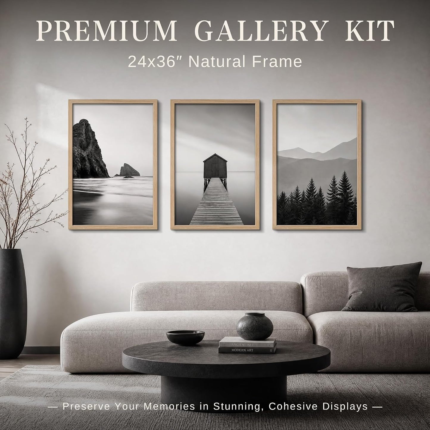 VCK 24x36 Poster Frame Set of 6, Elegant Oak Wood Picture Frame | 1.1in Wide Border, Wall Hanging, HD Plexiglass