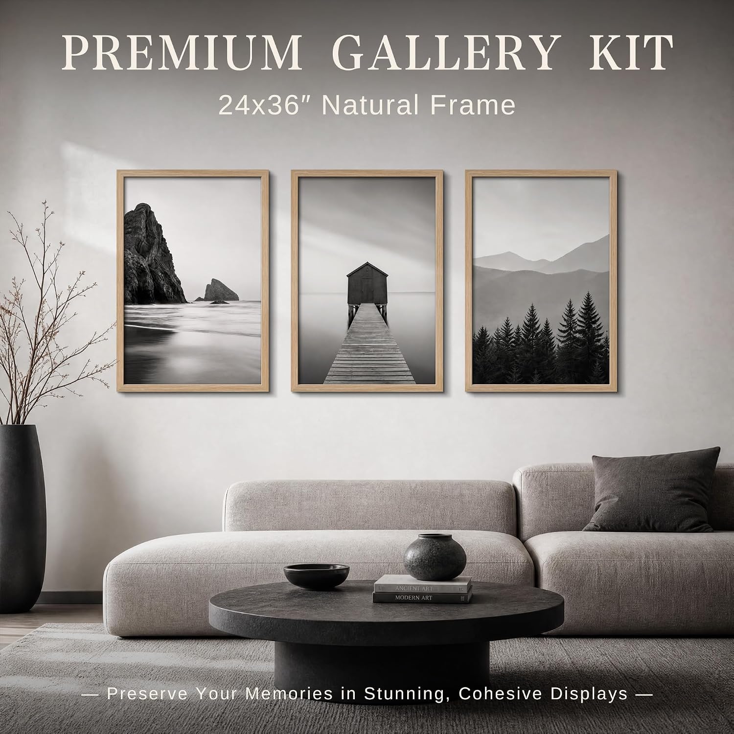 VCK 24x36 Poster Frame Set of 6, Elegant Oak Wood Picture Frame | 1.1in Wide Border, Wall Hanging, HD Plexiglass