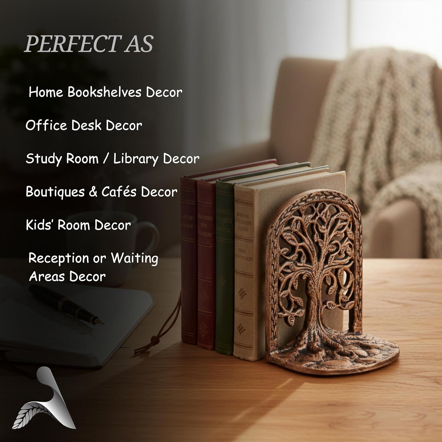 Tree of Life Bookends Set Heavy Duty Metal Book Ends