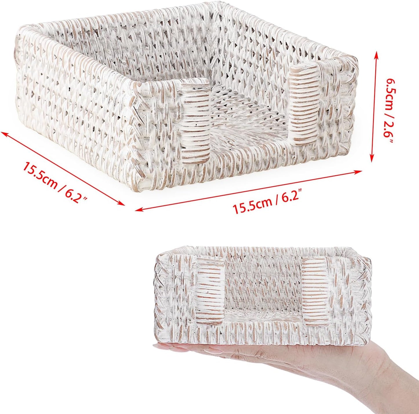 Wicker Rattan Napkin Dispenser Rustic Napkin Basket / Whitewash / 5.9 x 5.9 / Inch/cocktail