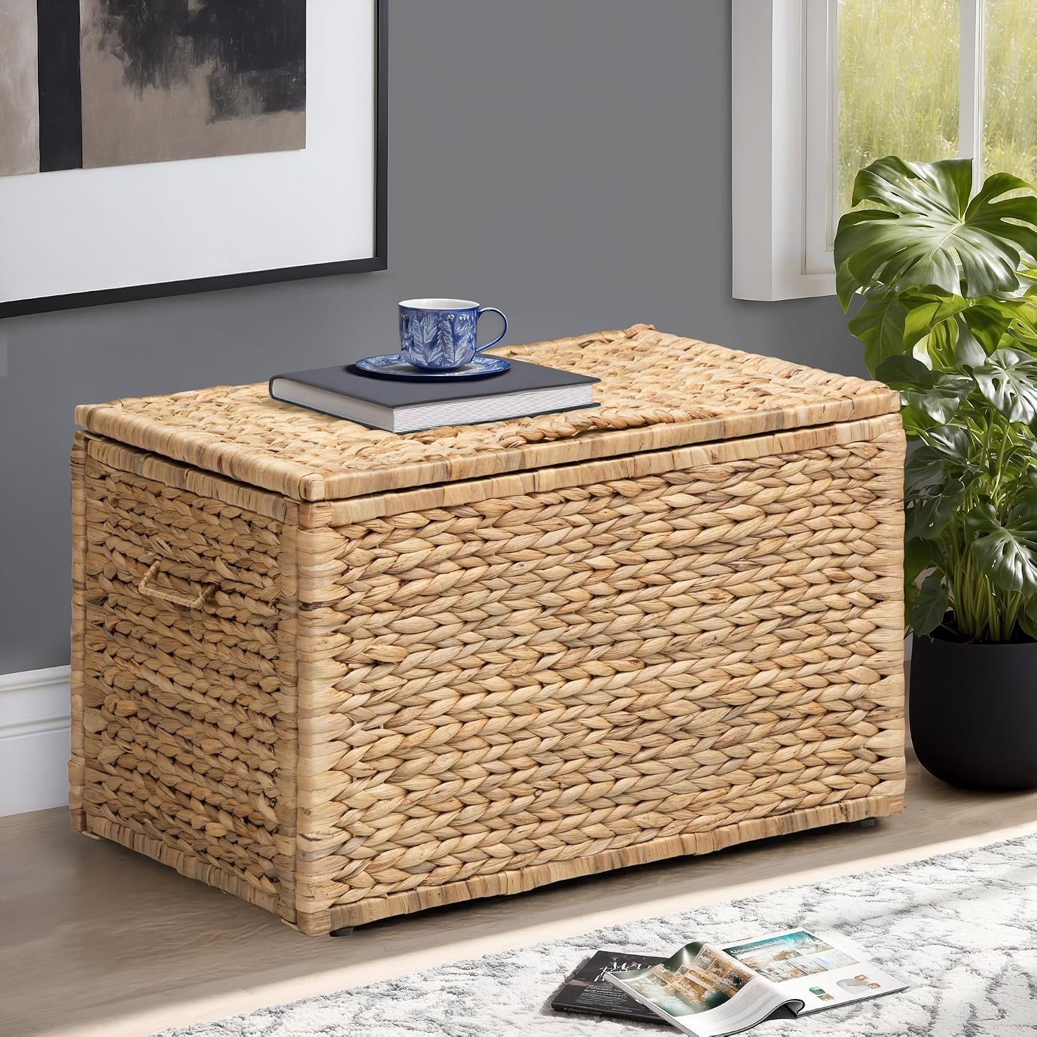 Metal Frame / Heavy-duty Wicker Chest / Natural / 23.3 x 16.5